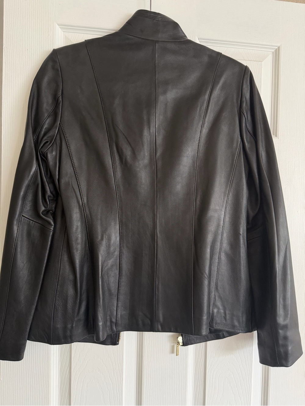 Cole Haan Black Leather Zip-Front Women's Jacket - Picture 4 of 4